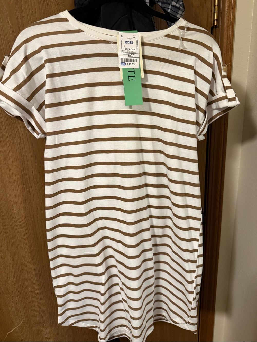 Fred David White & Brown Striped Short Sleeve Crewneck Tee